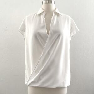 Joie Keturah Faux Wrap Surplice Blouse Modest Office Career White Small NWT
